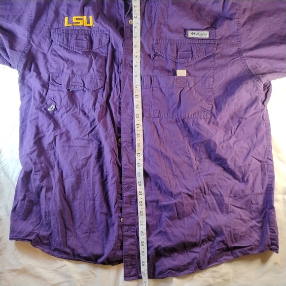 COLUMBIA PFG Shirt/Top PURPLE/GOLD Vented Back LSU TIGERS Button Up sz XL - Picture 3 of 10